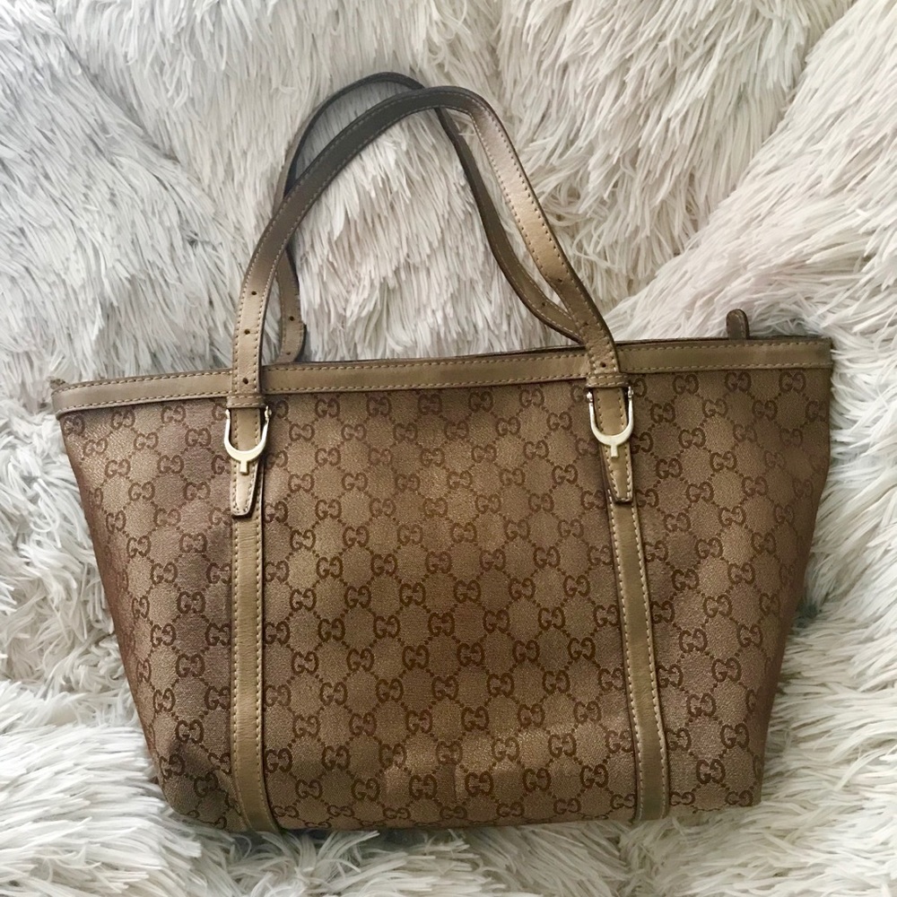 GUCCI LARGE GG LOGO CANVAS SHOULDER BAG